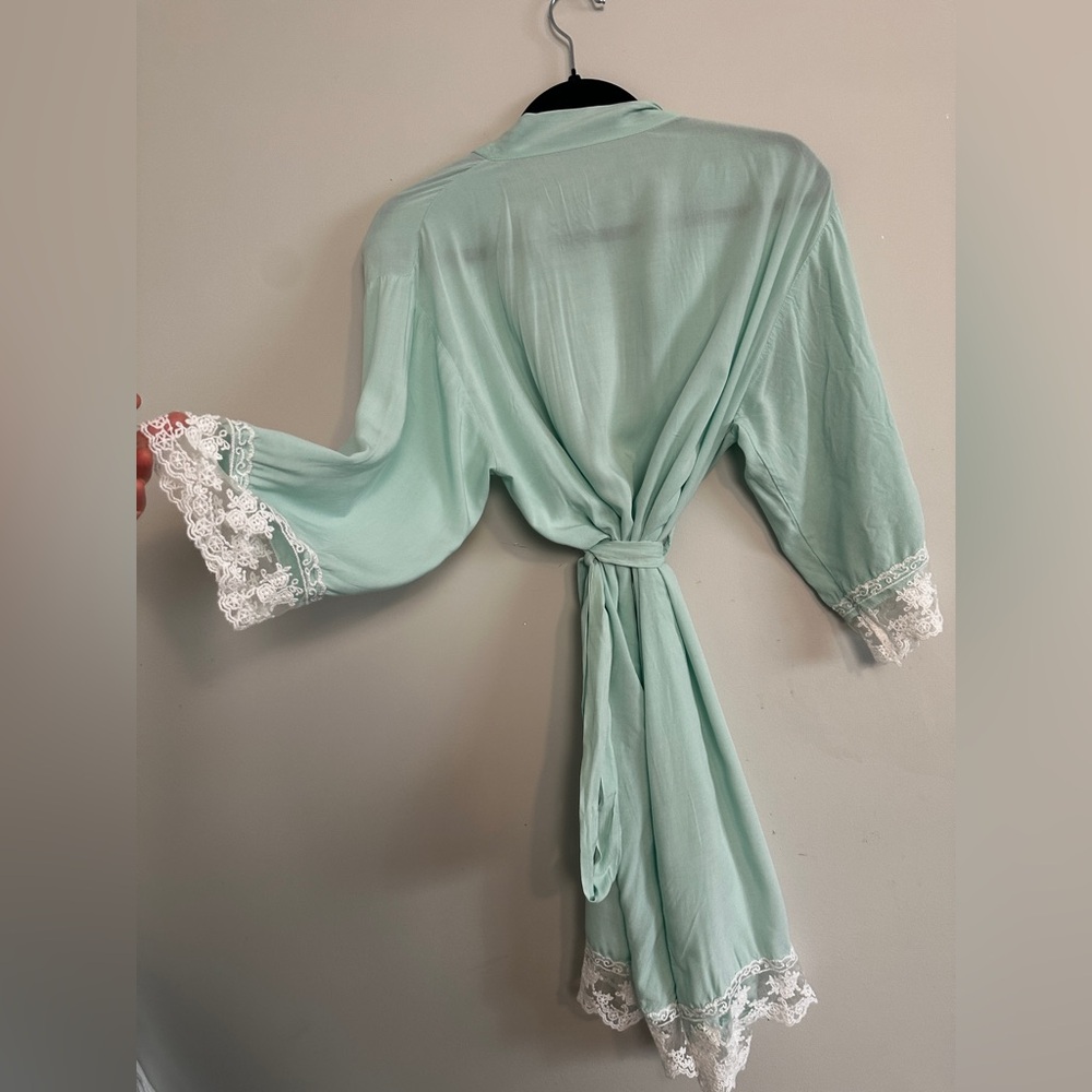 Vintage Mint Green Lace Trim Women's Robe 100%RayonCotton